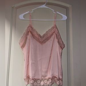 Satin Pink Lace Tank Top